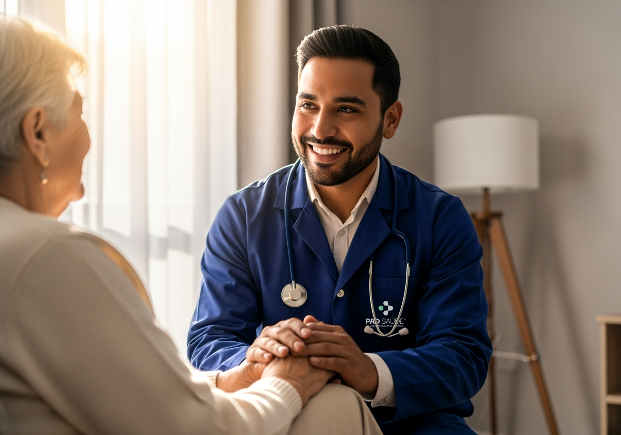 Profissional de saúde atendendo paciente em casa